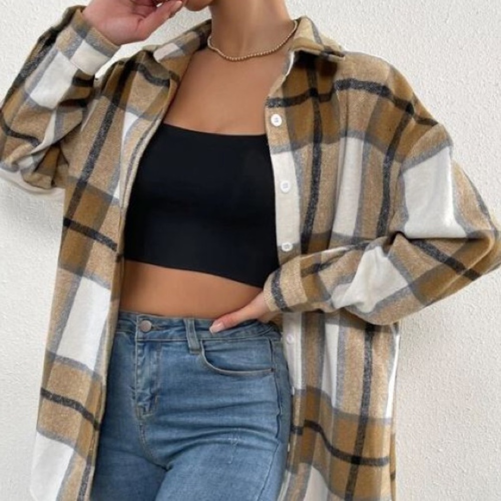 SHEIN Oversized drop shoulder plaid button-up jacket